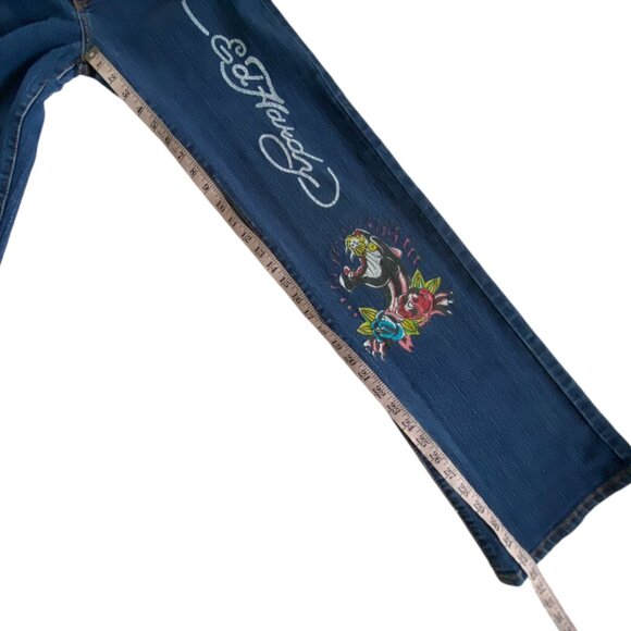 Ed Hardy Blue Boot Cut Jeans with Colorful Embroidery - Picture 8 of 15